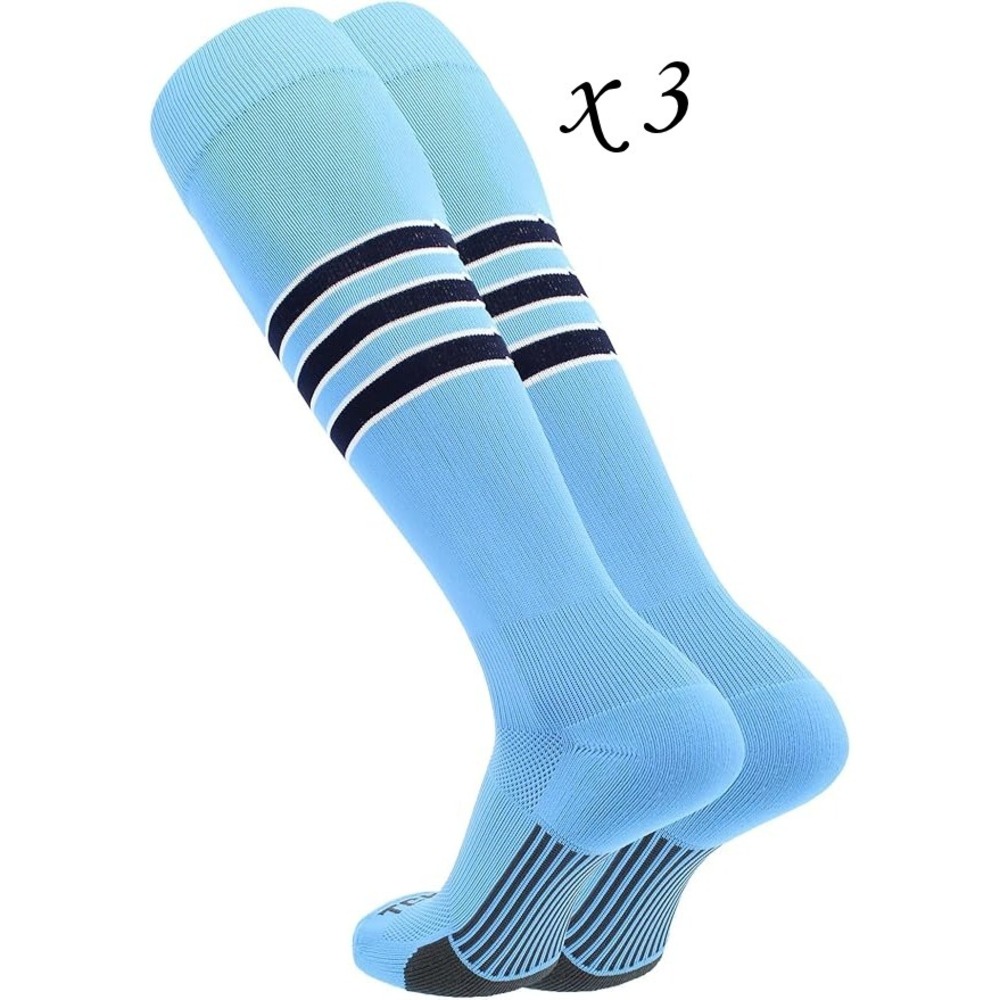3 Pairs TCK Elite Performance Dugout Baseball Socks - Columbia Blue - Mediumโ